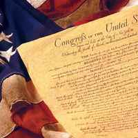 Amendments 1-10 to the Constitution of the United States constitute what is known as the Bill of Rights on an American flag.
